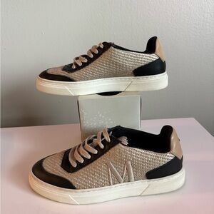 MaxMara Stylish Black and Tan leather and canvas Sneakers